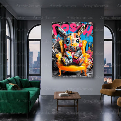 Pikachu gaming character graffiti wall art