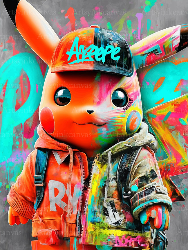 Pikachu Electric Rush graffiti canvas wall art