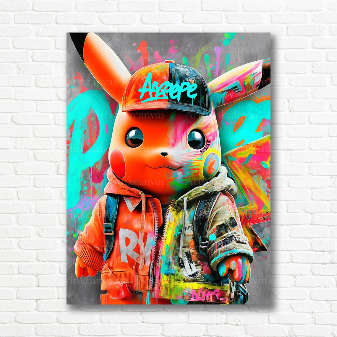 Pikachu Pokemon electric energy graffiti canvas print
