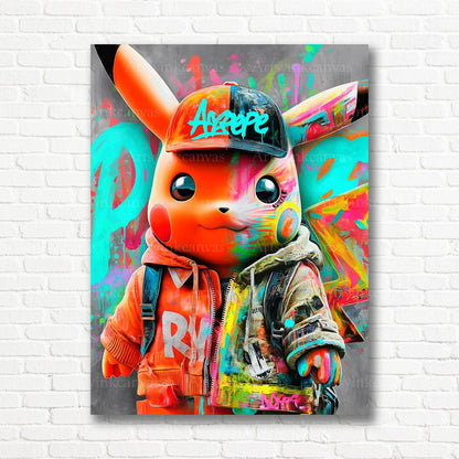 Pikachu Pokemon electric energy graffiti canvas print