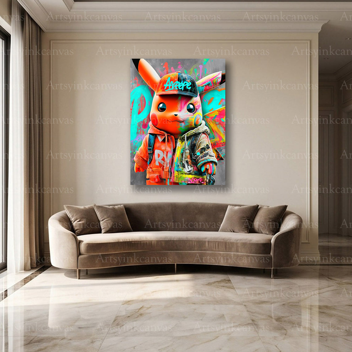 Pikachu anime character urban wall decor artwork