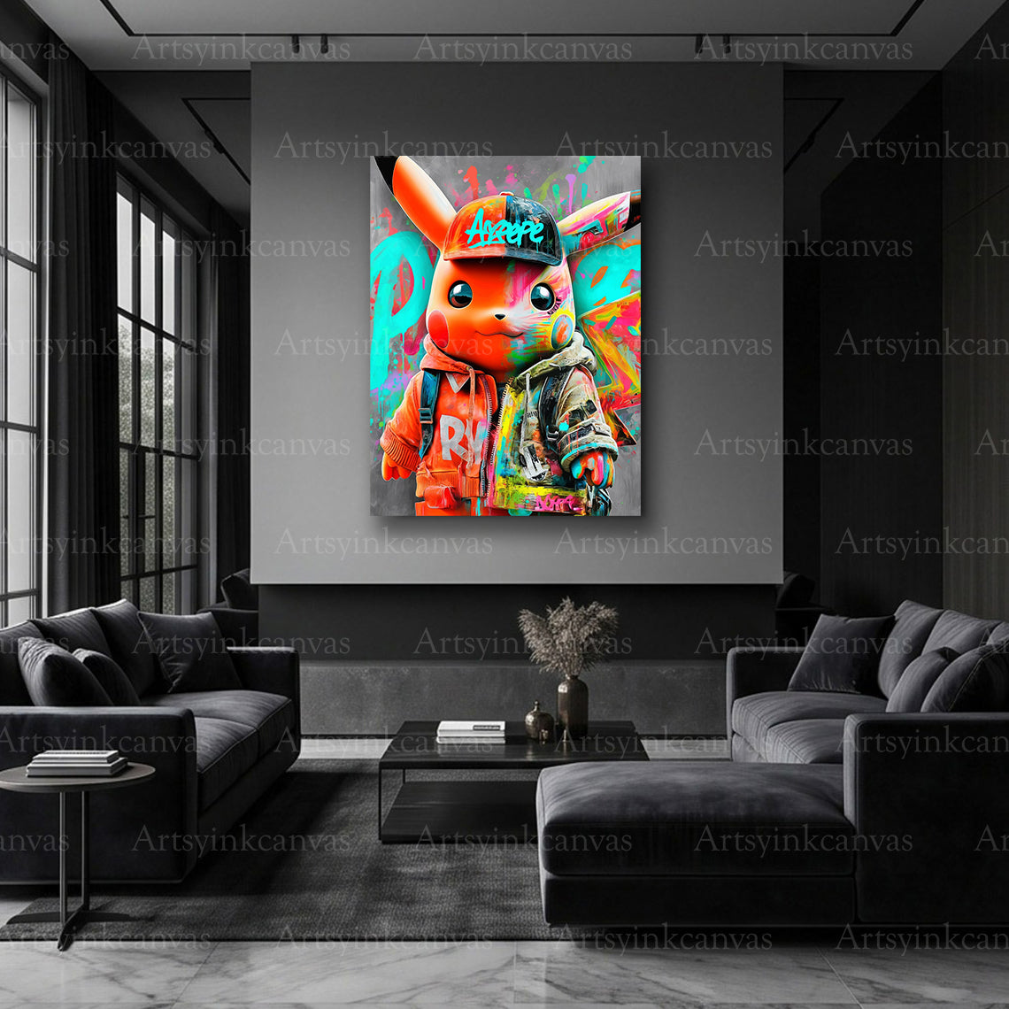 Pikachu gaming inspired graffiti canvas wall art