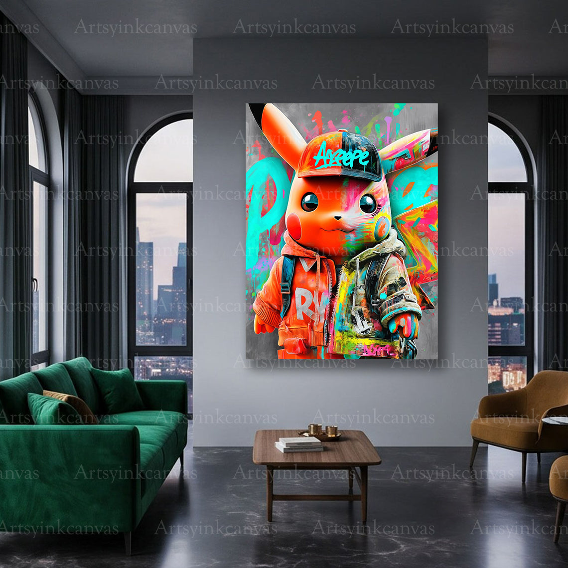 Pikachu bold electric character street art for modern rooms
