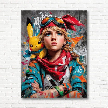 Pikachu and girl graffiti wall decor