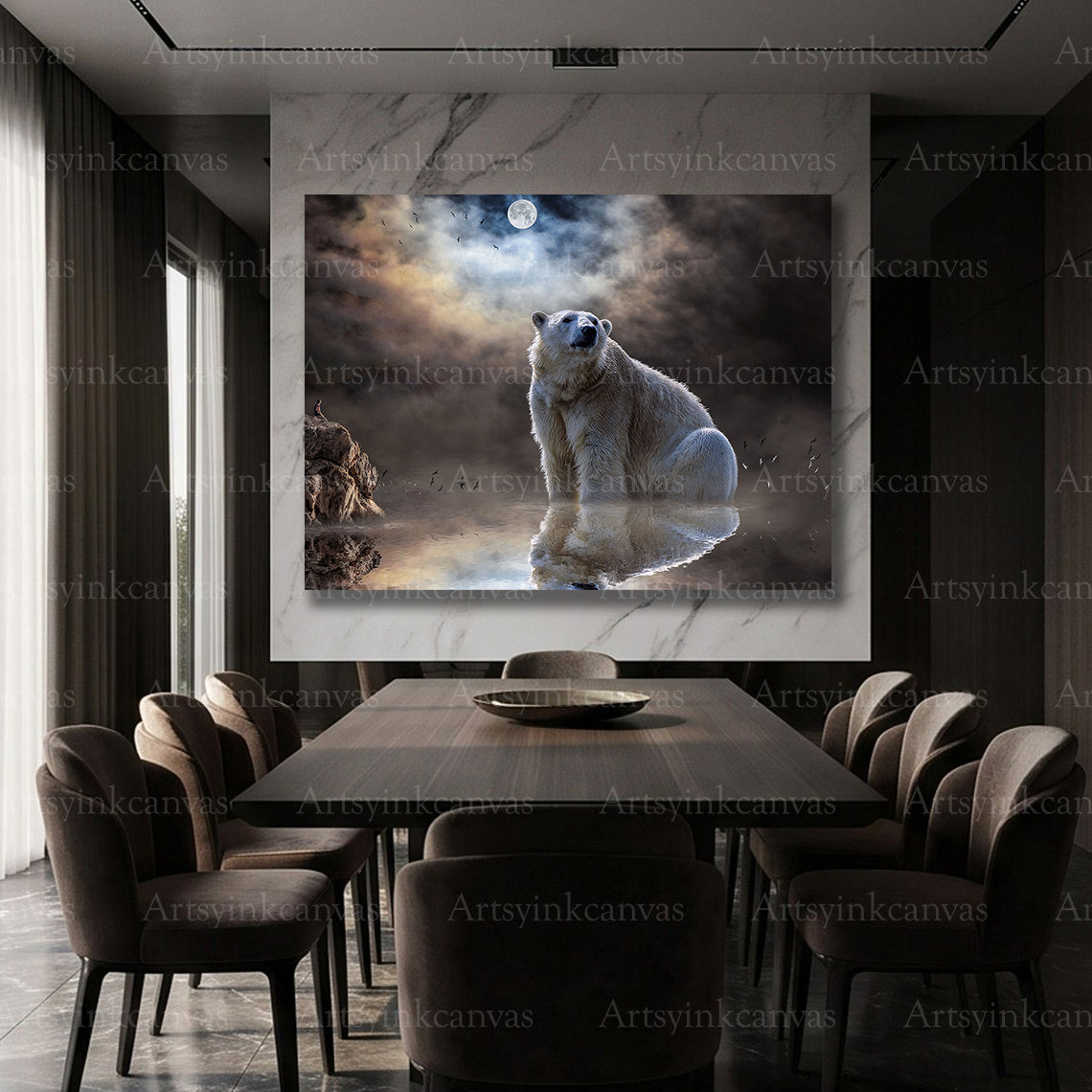 Powerful polar bear animal canvas artwork