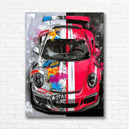 Porsche 911 graffiti sports car canvas print