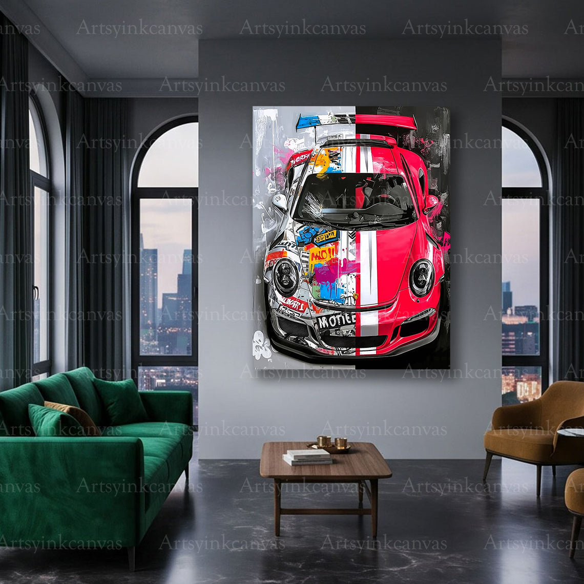 Porsche 911 graffiti luxury car canvas art
