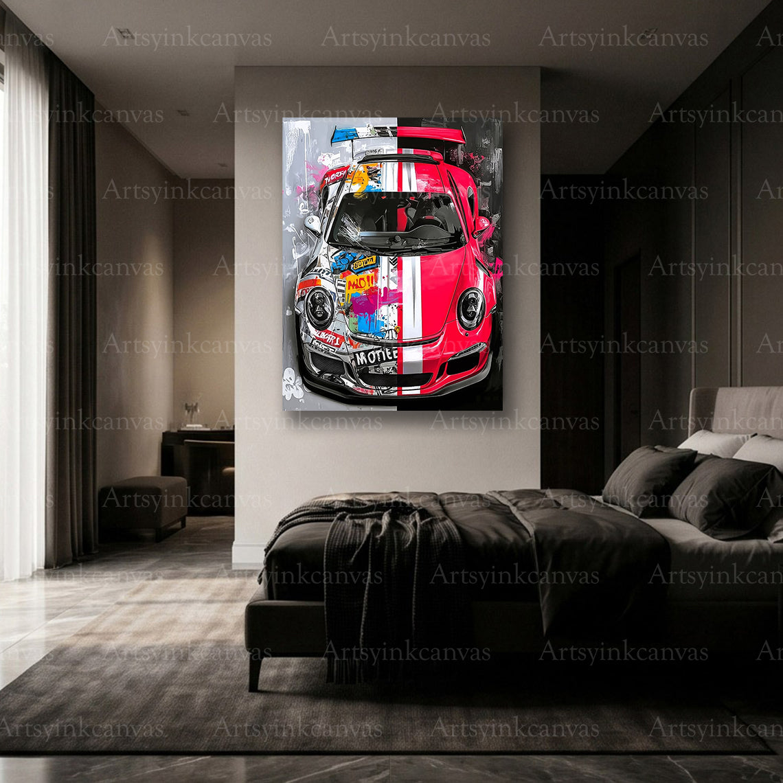 Premium Porsche 911 automotive graffiti wall art