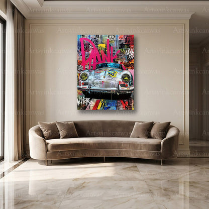Porsche sports car street art canvas artwork