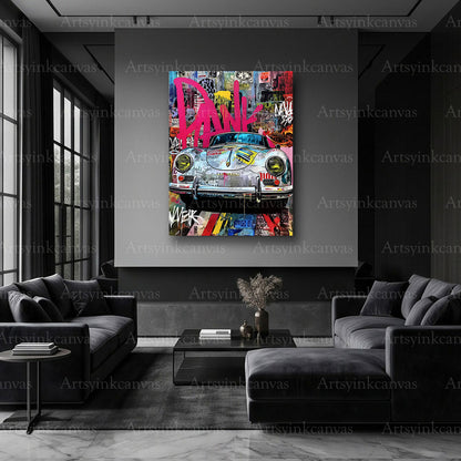 Porsche automotive graffiti wall art