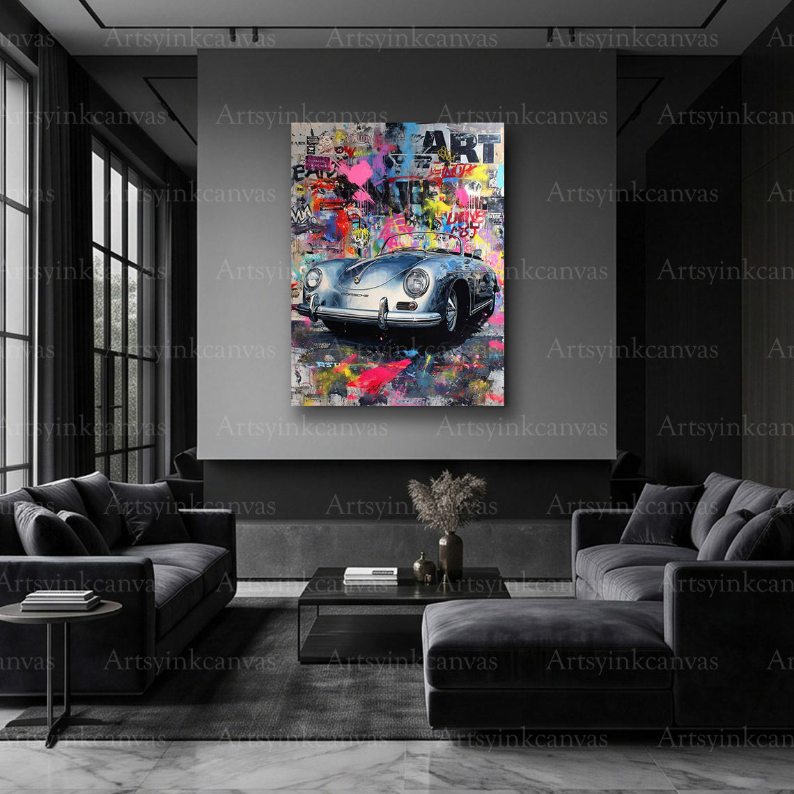 Porsche classic car street art canvas