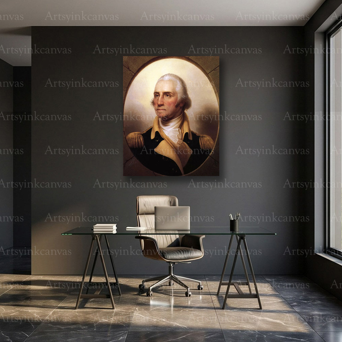 Portrait of George Washington Canvas Wall Art – Classic Historical Leader Painting
