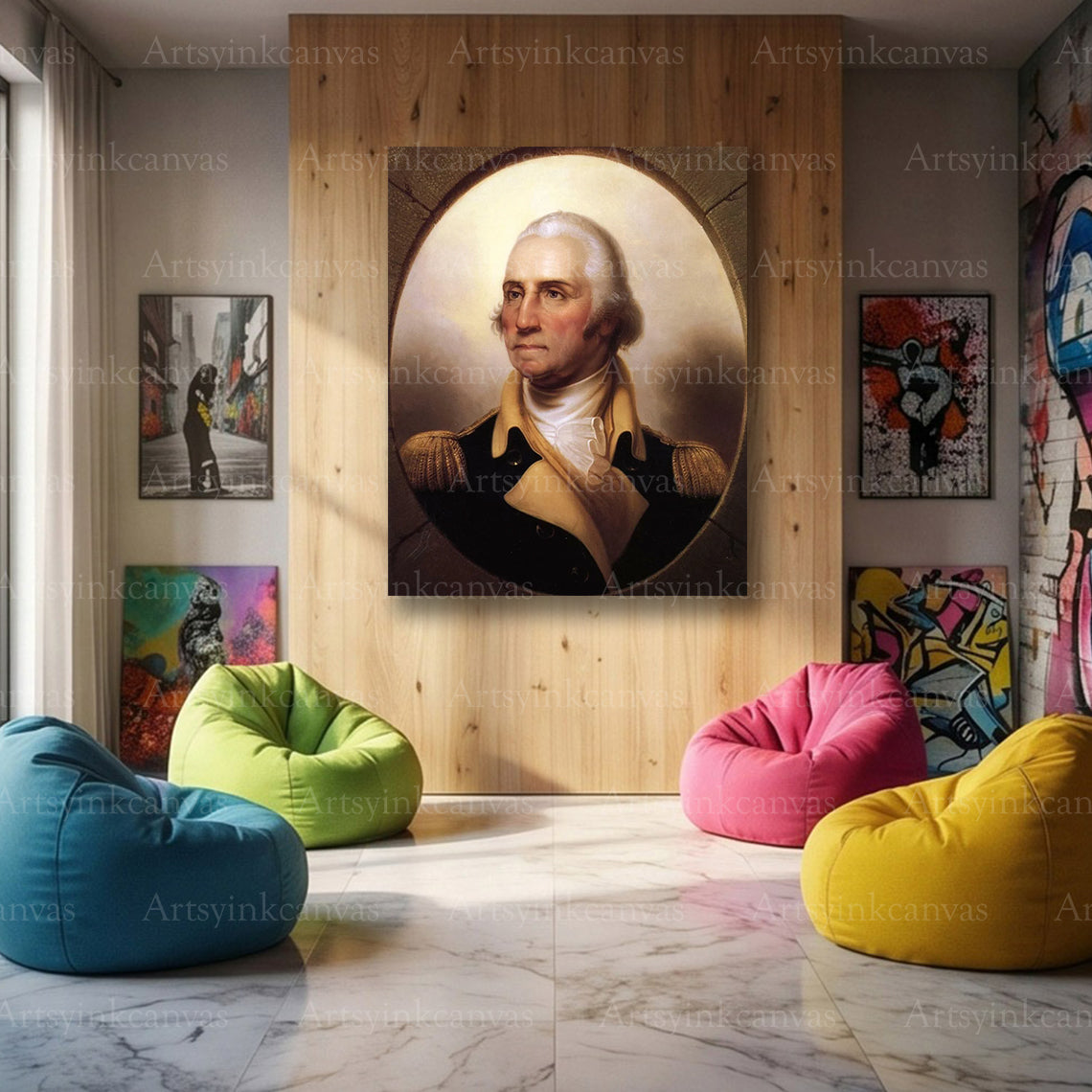 Portrait of George Washington Canvas Wall Art – Classic Historical Leader Painting