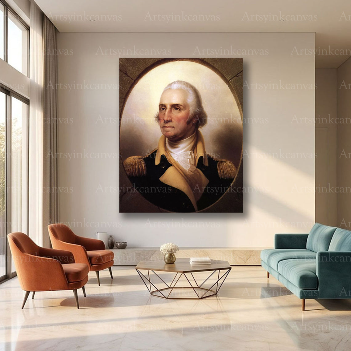 Portrait of George Washington Canvas Wall Art – Classic Historical Leader Painting