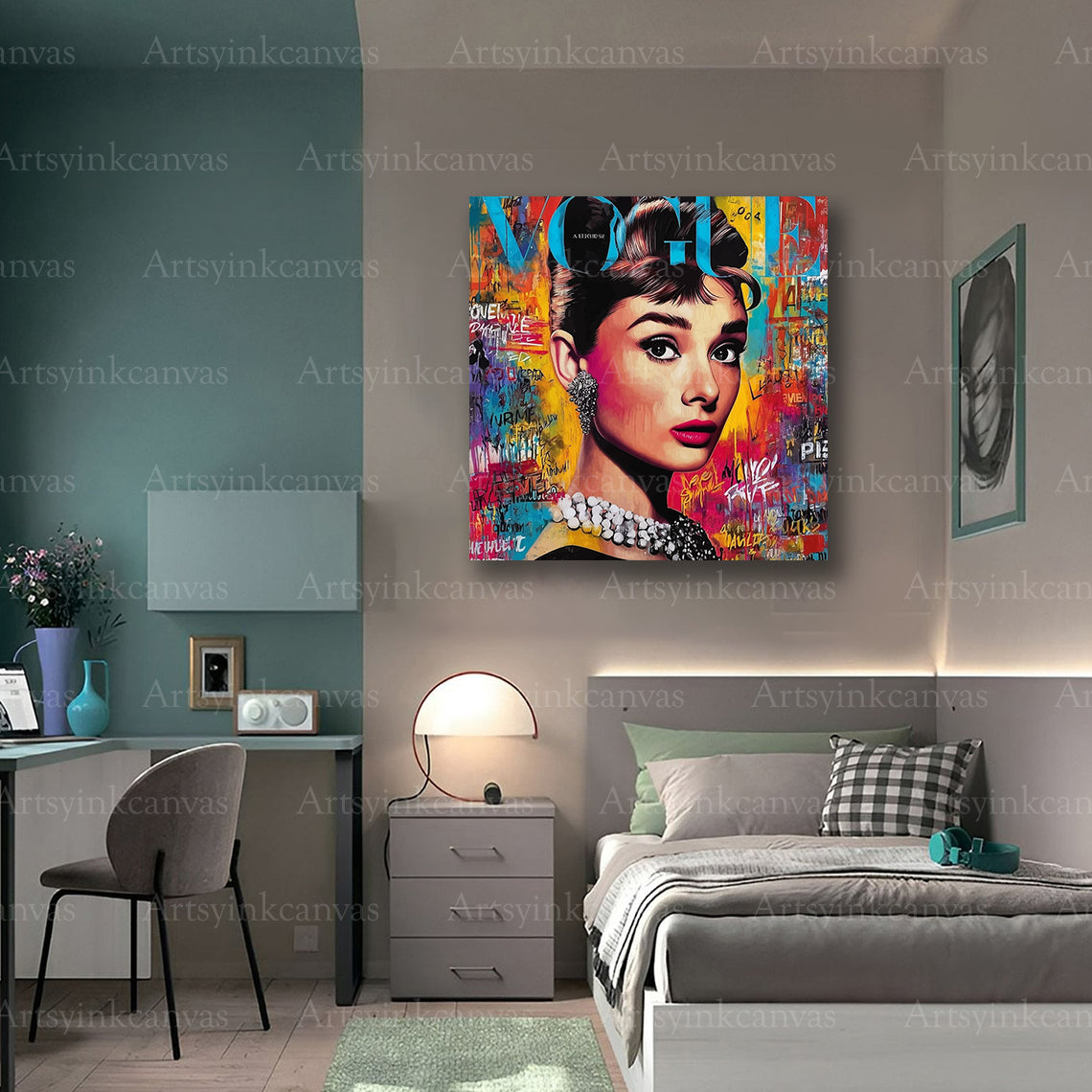 Premium Audrey Hepburn fashion graffiti canvas print