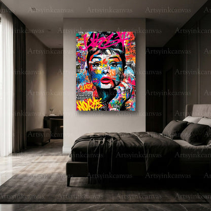 Premium Audrey Hepburn graffiti canvas print