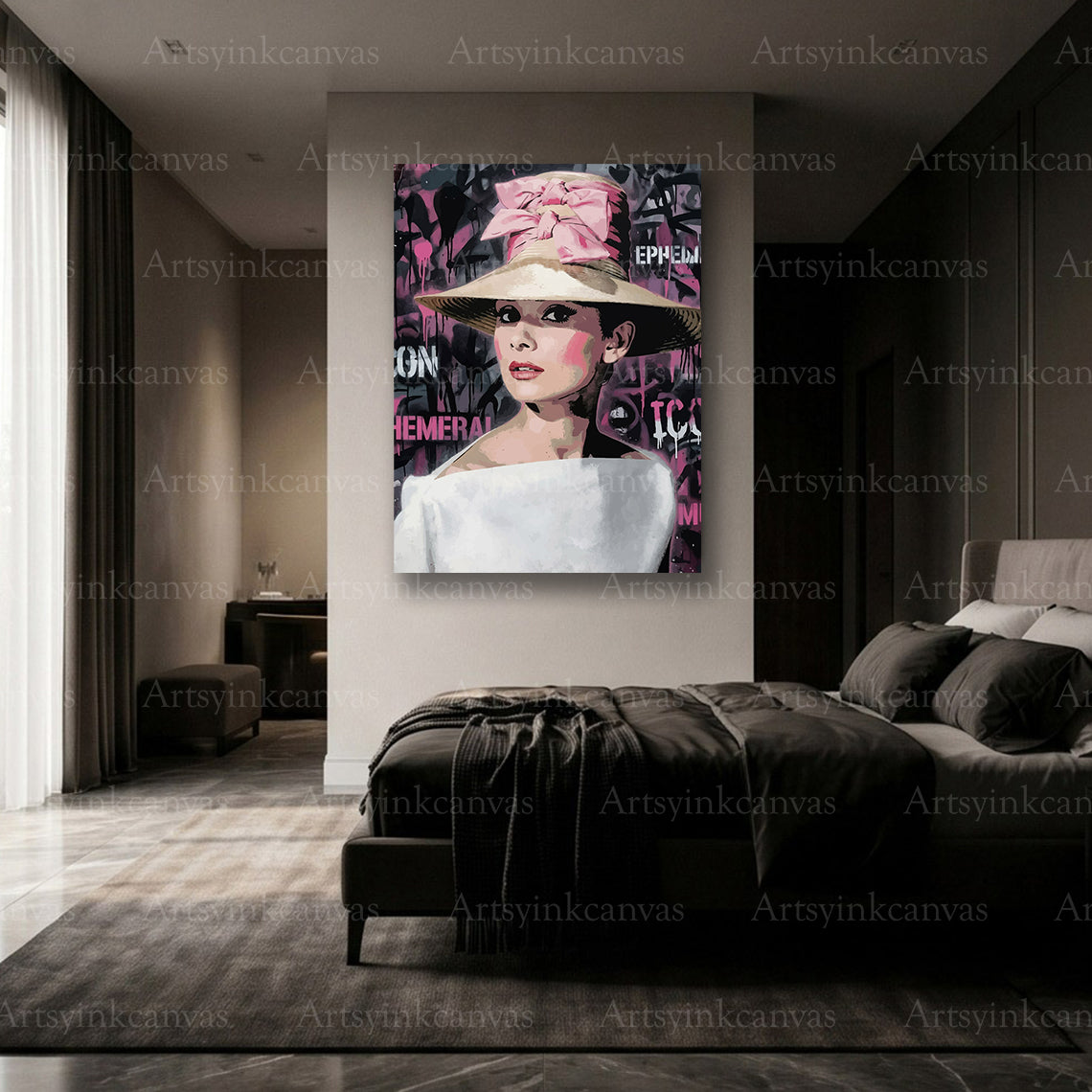 Premium Audrey Hepburn pink canvas print