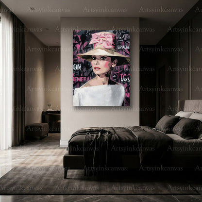 Premium Audrey Hepburn pink canvas print