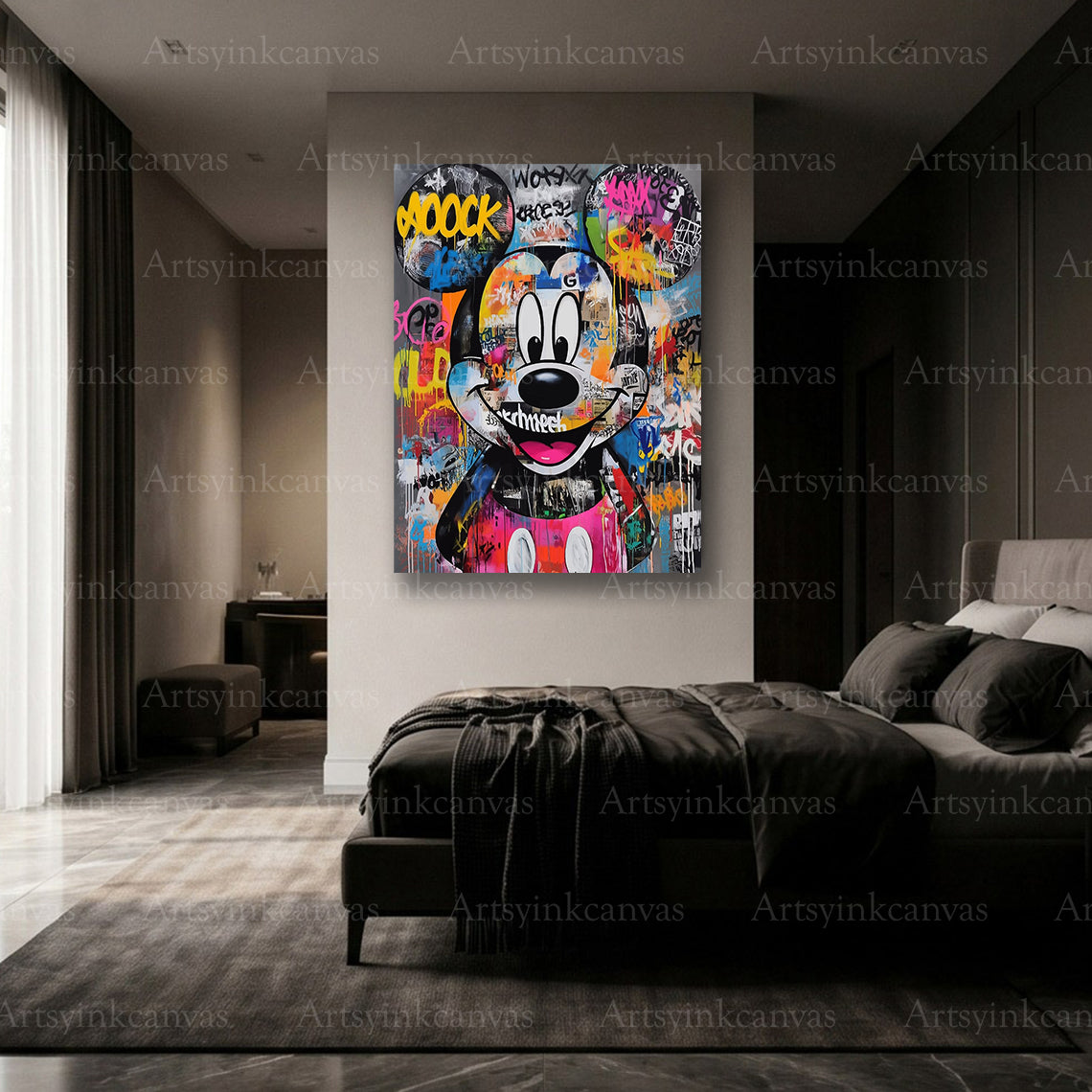 Premium Mickey Mouse street art canvas print