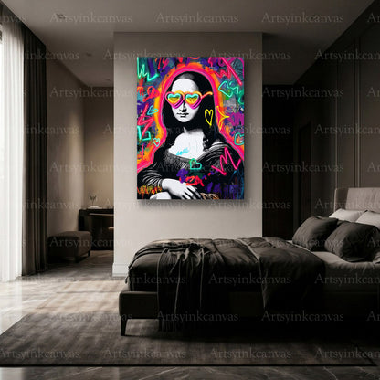Premium Mona Lisa neon art canvas print