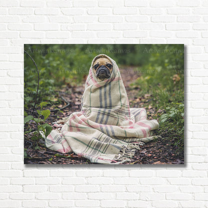 Adorable pug dog plaid canvas print