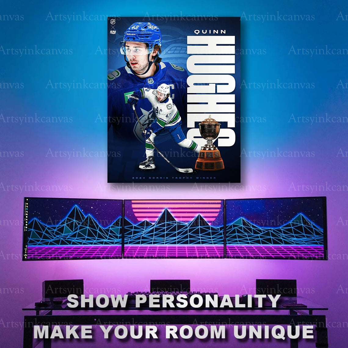 Quinn Hughes 2024 Norris Trophy winner hockey artwork