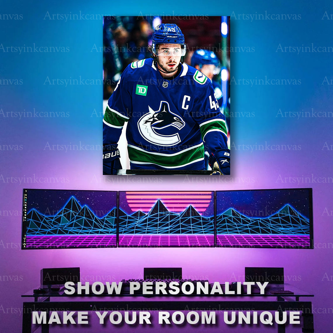 Quinn Hughes Canucks captain hockey artwork