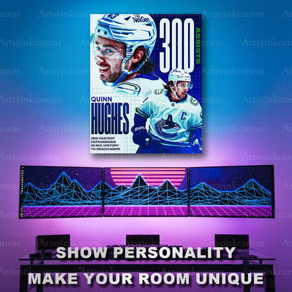 Quinn Hughes assist milestone hockey collage artwork