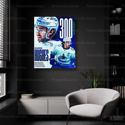Vancouver Canucks Quinn Hughes 300 assists wall decor