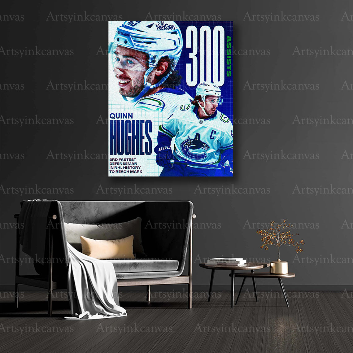 Quinn Hughes collector milestone canvas art