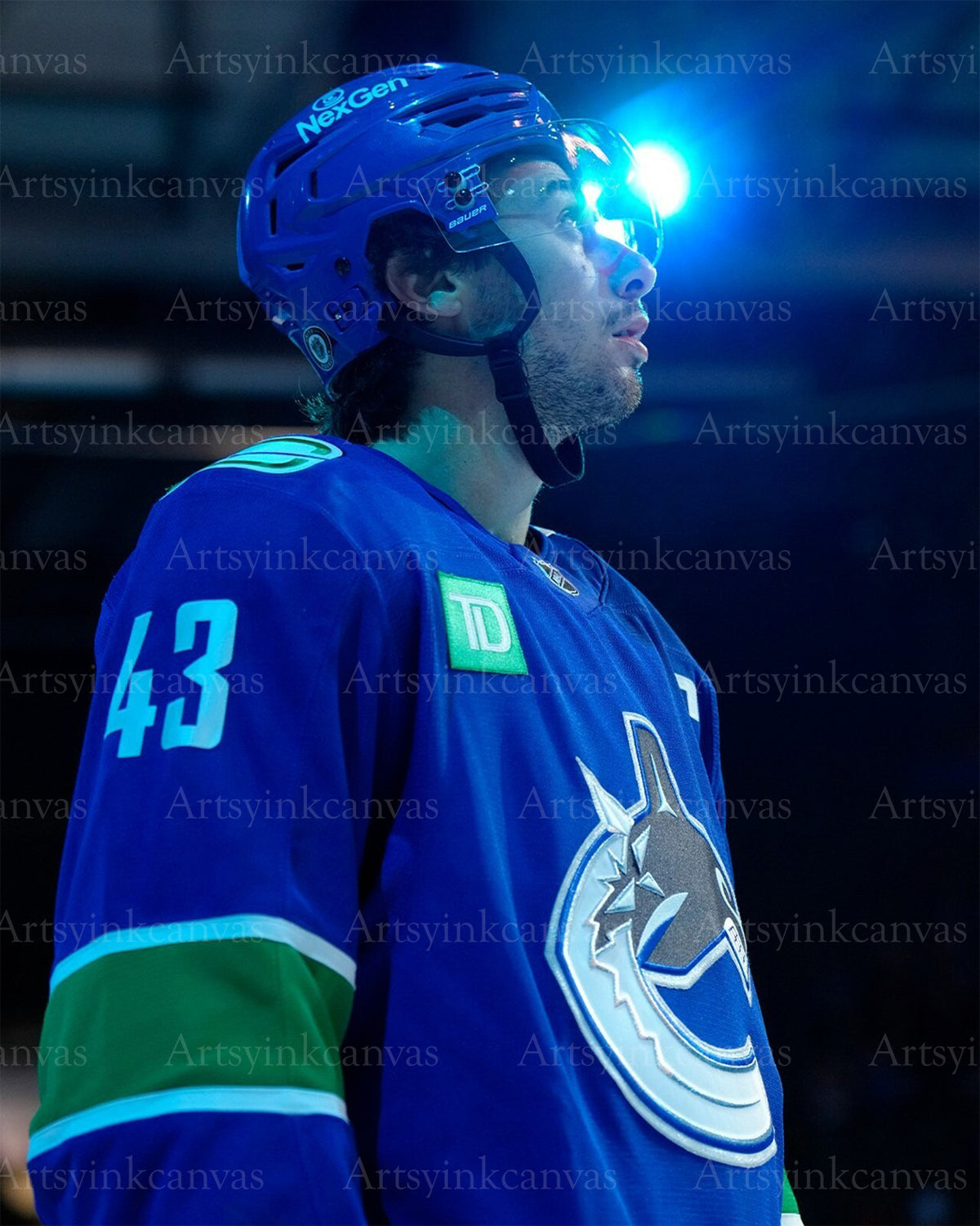 Quinn Hughes national anthem lights Vancouver Canucks canvas wall art