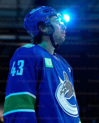 Quinn Hughes national anthem lights Vancouver Canucks canvas wall art