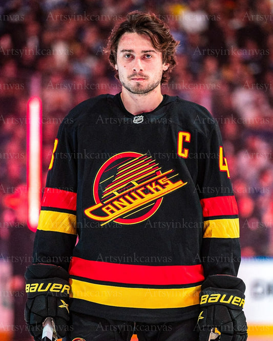 Quinn Hughes national anthem throwback Vancouver Canucks canvas wall art
