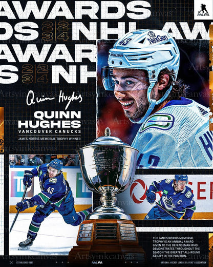 Quinn Hughes Norris Trophy winner Vancouver Canucks canvas wall art