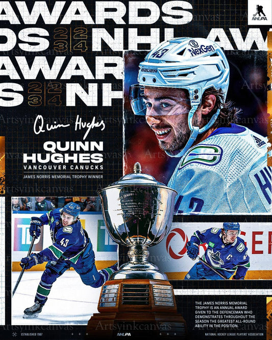 Quinn Hughes Norris Trophy winner Vancouver Canucks canvas wall art