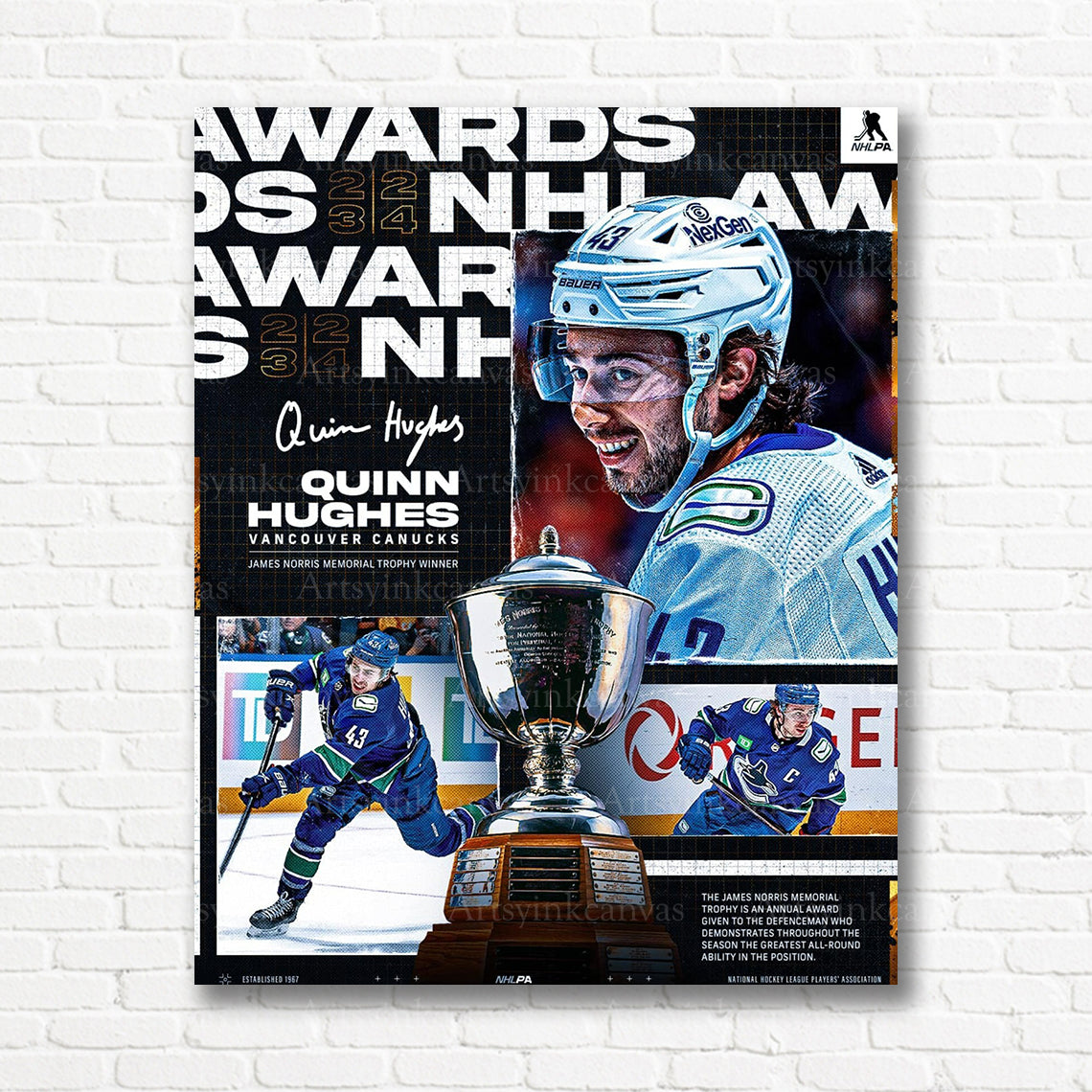 Quinn Hughes Norris Trophy Canucks canvas print