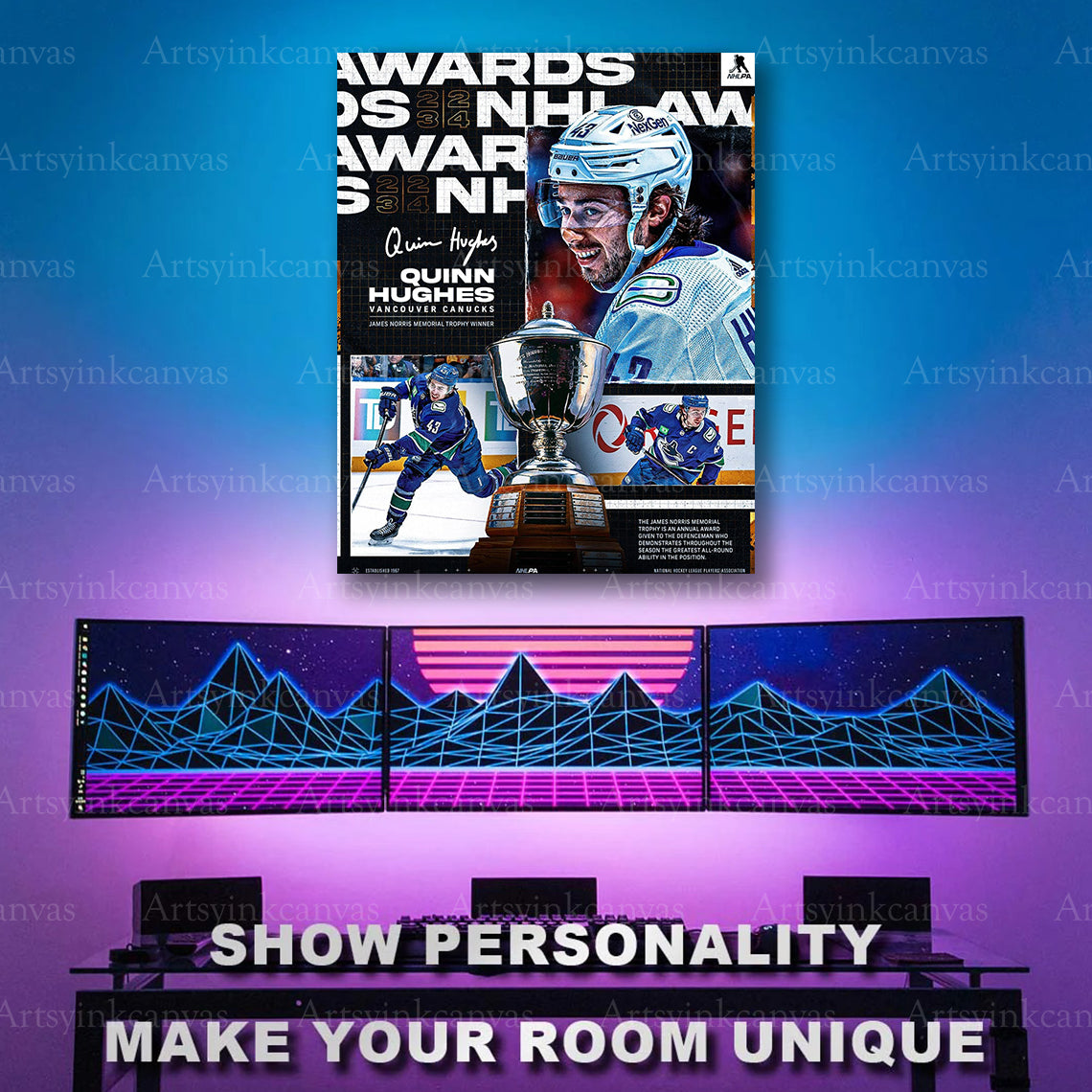 Quinn Hughes award winner hockey artwork