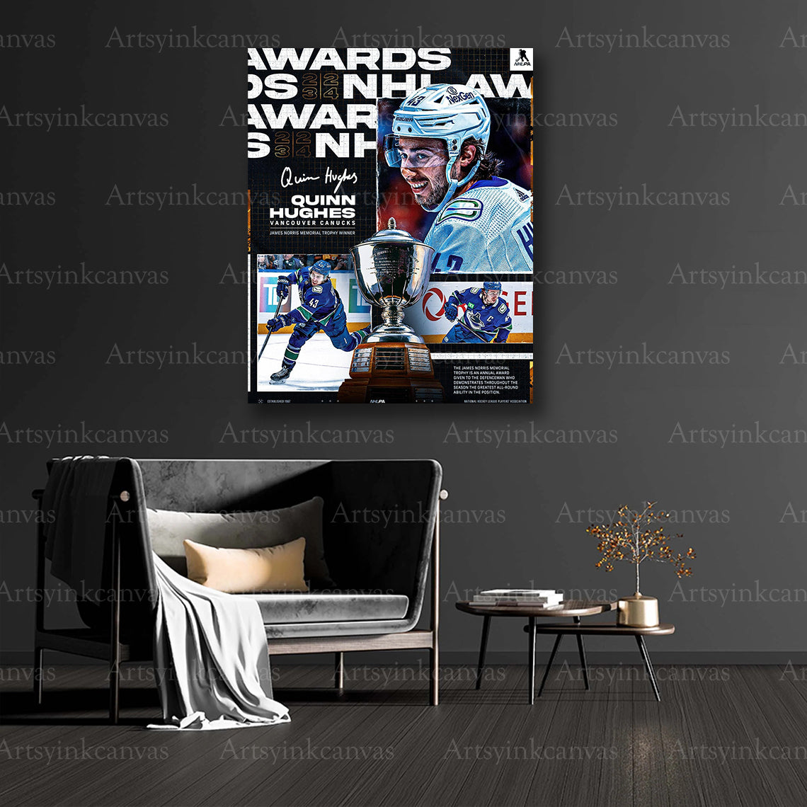 Quinn Hughes NHL defenseman collector canvas art