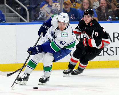 Quinn Hughes skating action Vancouver Canucks canvas wall art