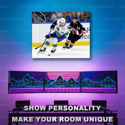 Quinn Hughes skating action hockey artwork