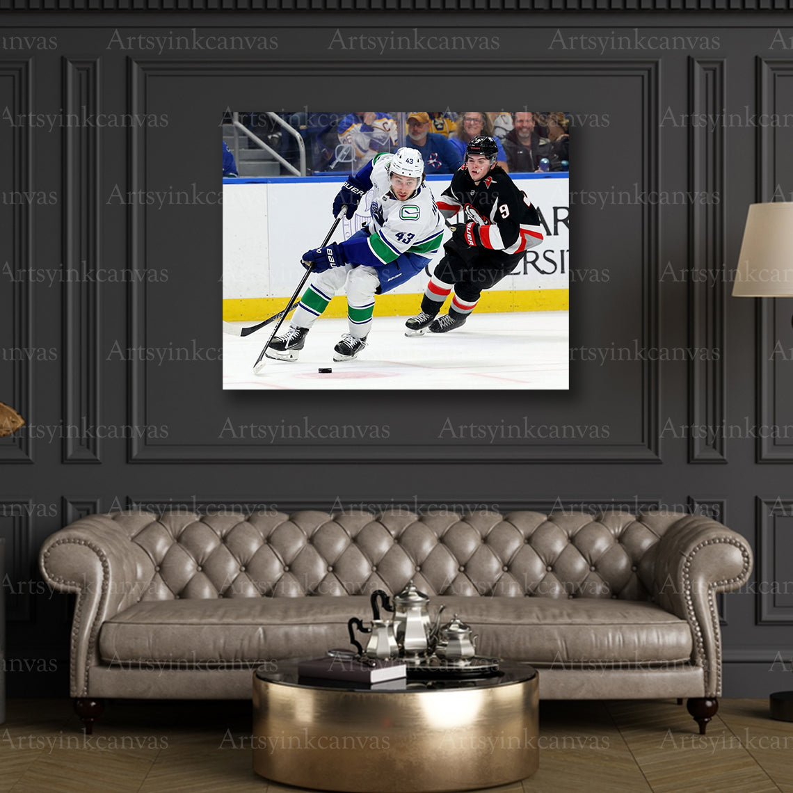 Premium Quinn Hughes Canucks skating canvas print