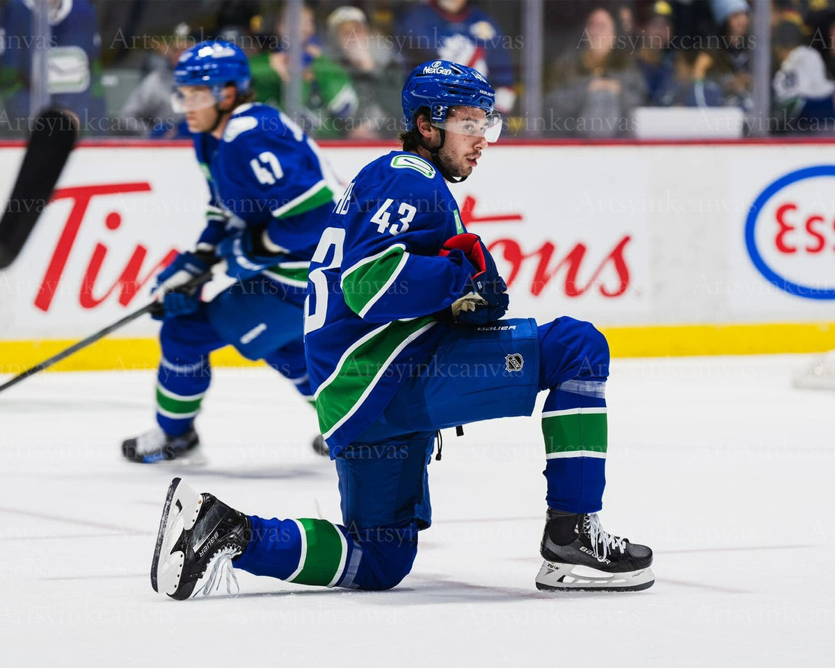 Quinn Hughes warmups Vancouver Canucks canvas wall art