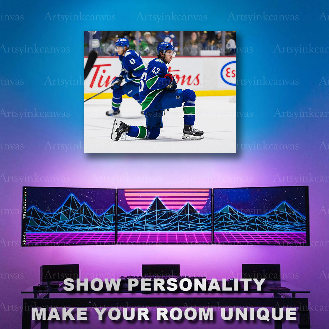 Quinn Hughes pregame warmup hockey artwork