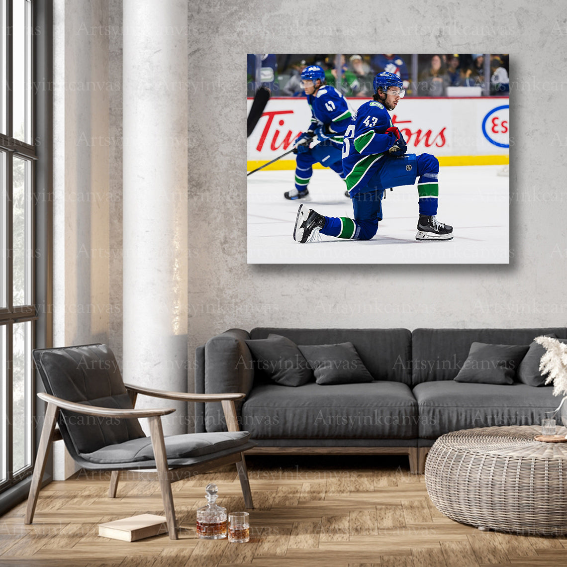 Vancouver Canucks Quinn Hughes warmup wall decor