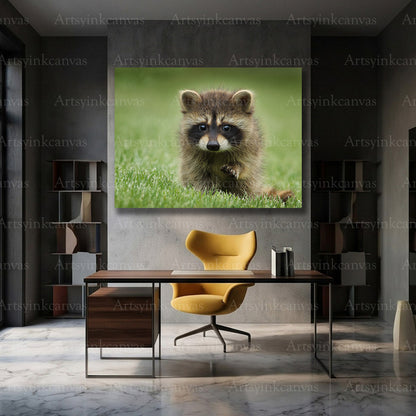 Raccoon surrounded by grass wall decor