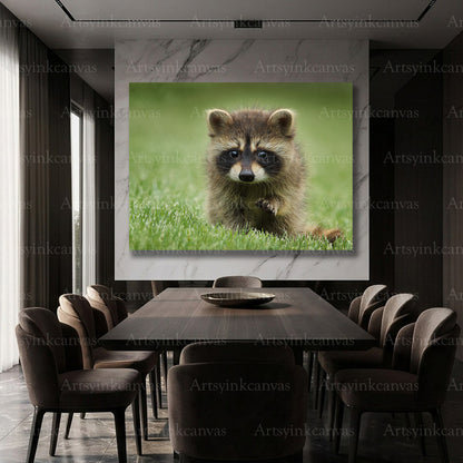 Detailed raccoon animal canvas artwork