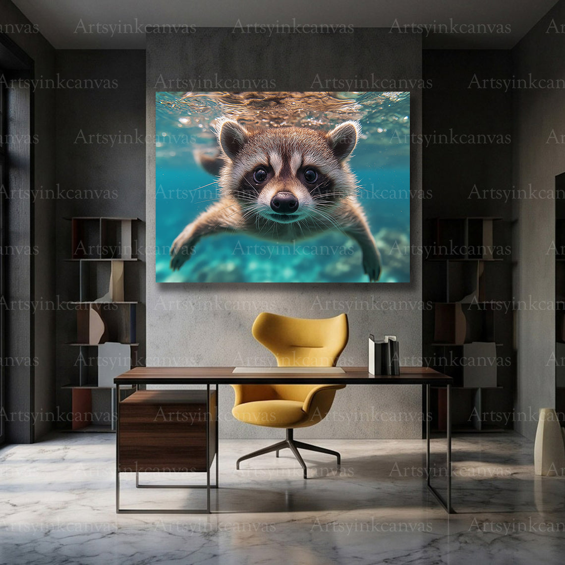 Whimsical raccoon aquatic wall decor