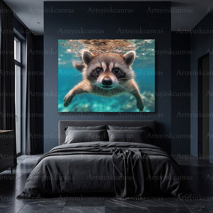 Premium raccoon nature canvas decor