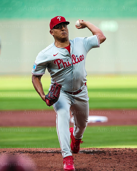 Ranger Suárez pitching action canvas wall art