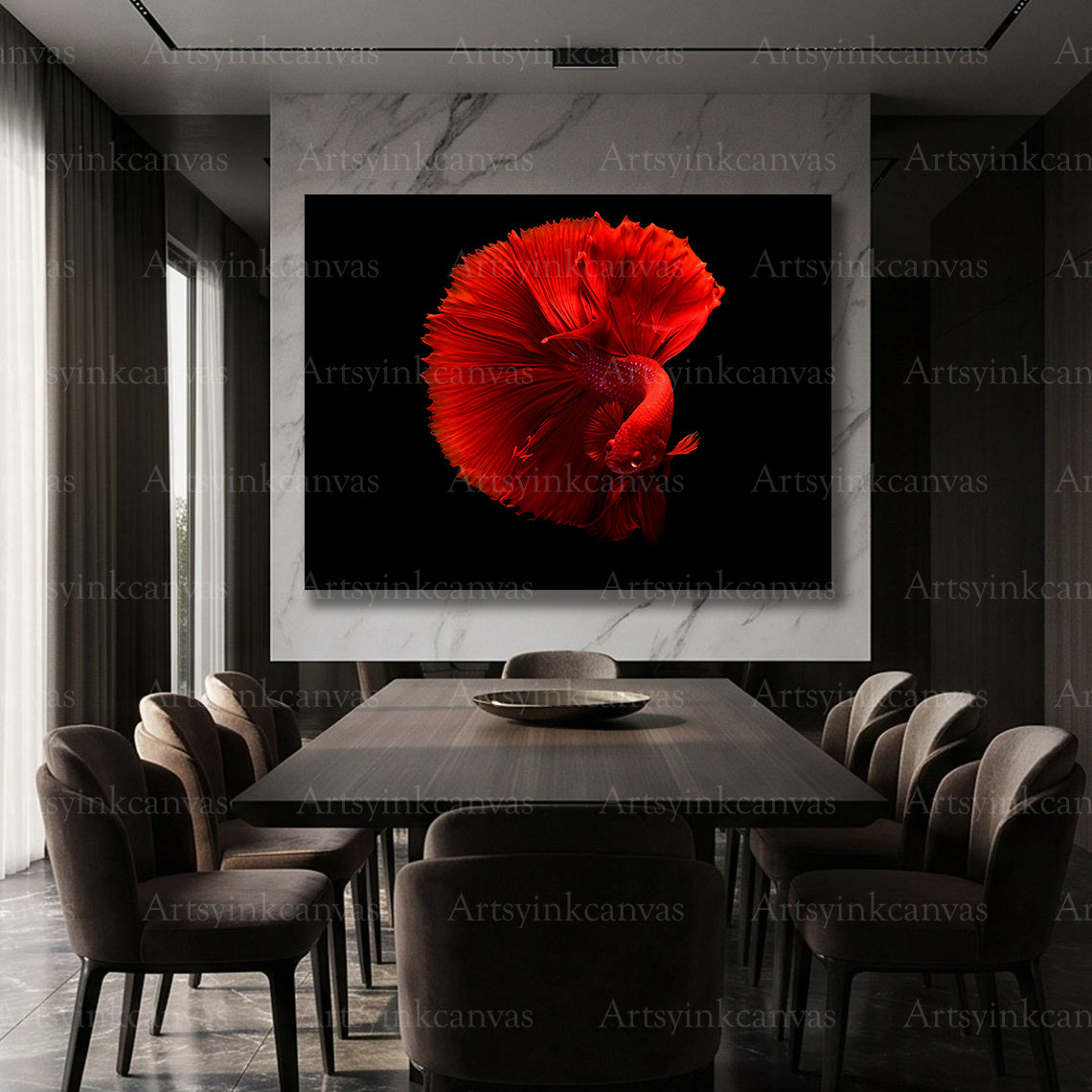 Detailed red fish underwater canvas artwork